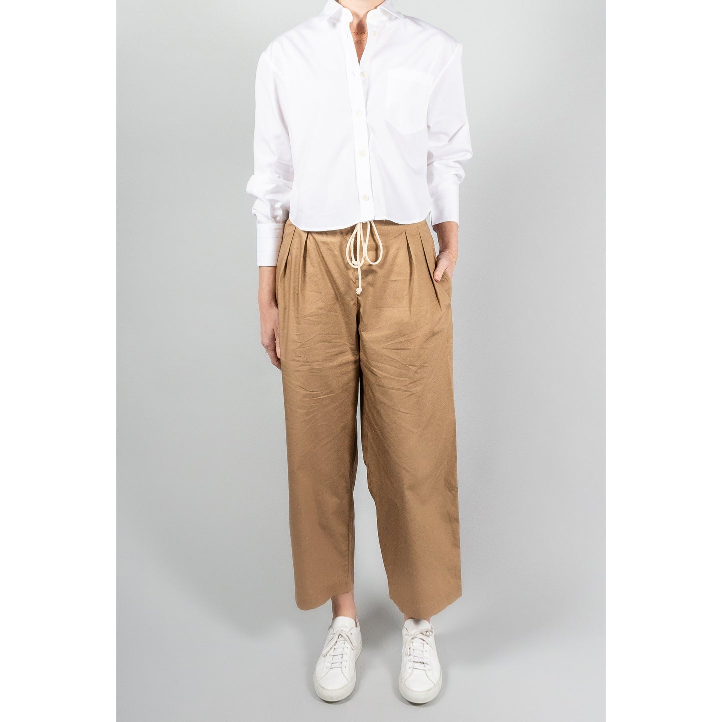 Maria McManus Drawstring Waist Cotton Pant in Taupe, size Small