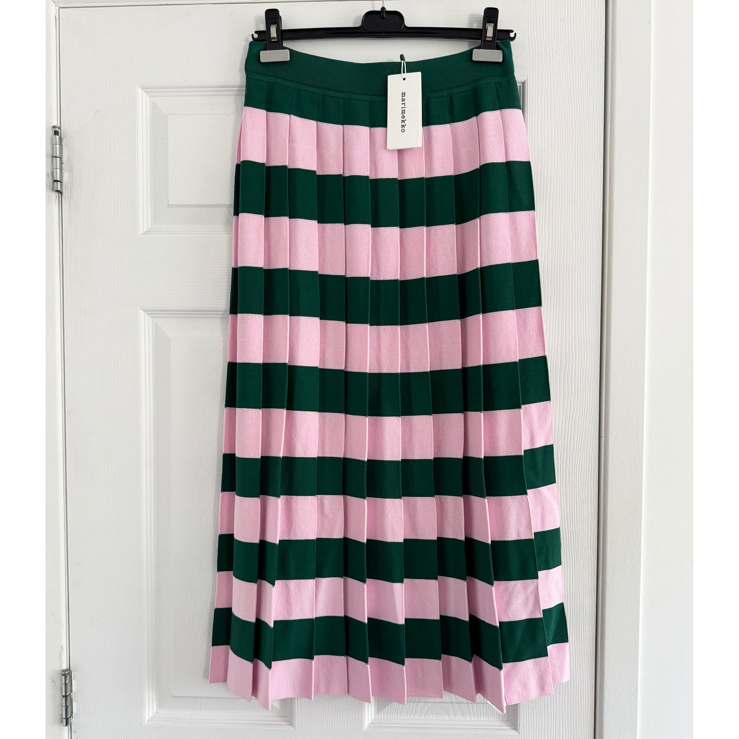 Marimekko Striped Knit Pleated Skirt in Pink/Green, size Small