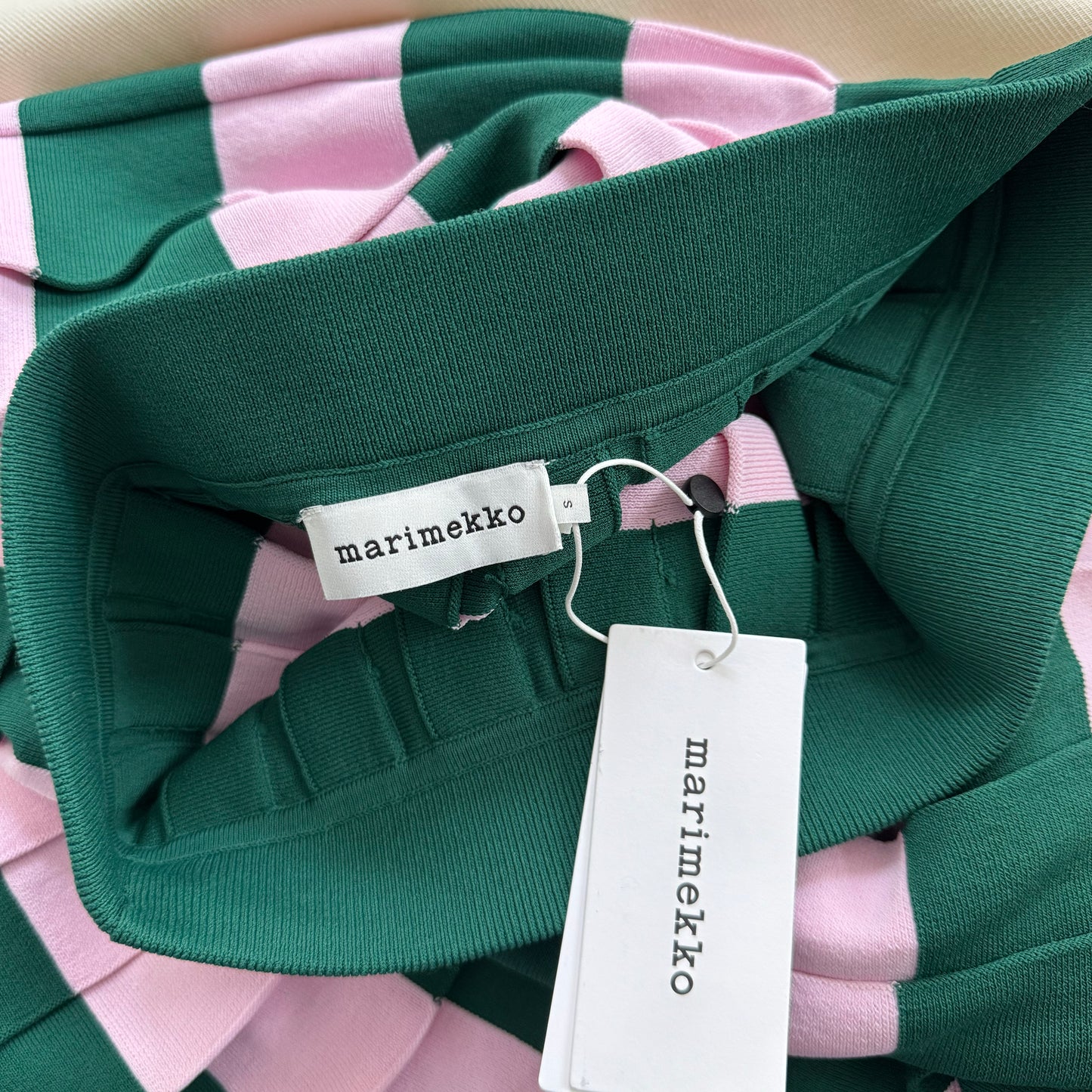 Marimekko Striped Knit Pleated Skirt in Pink/Green, size Small