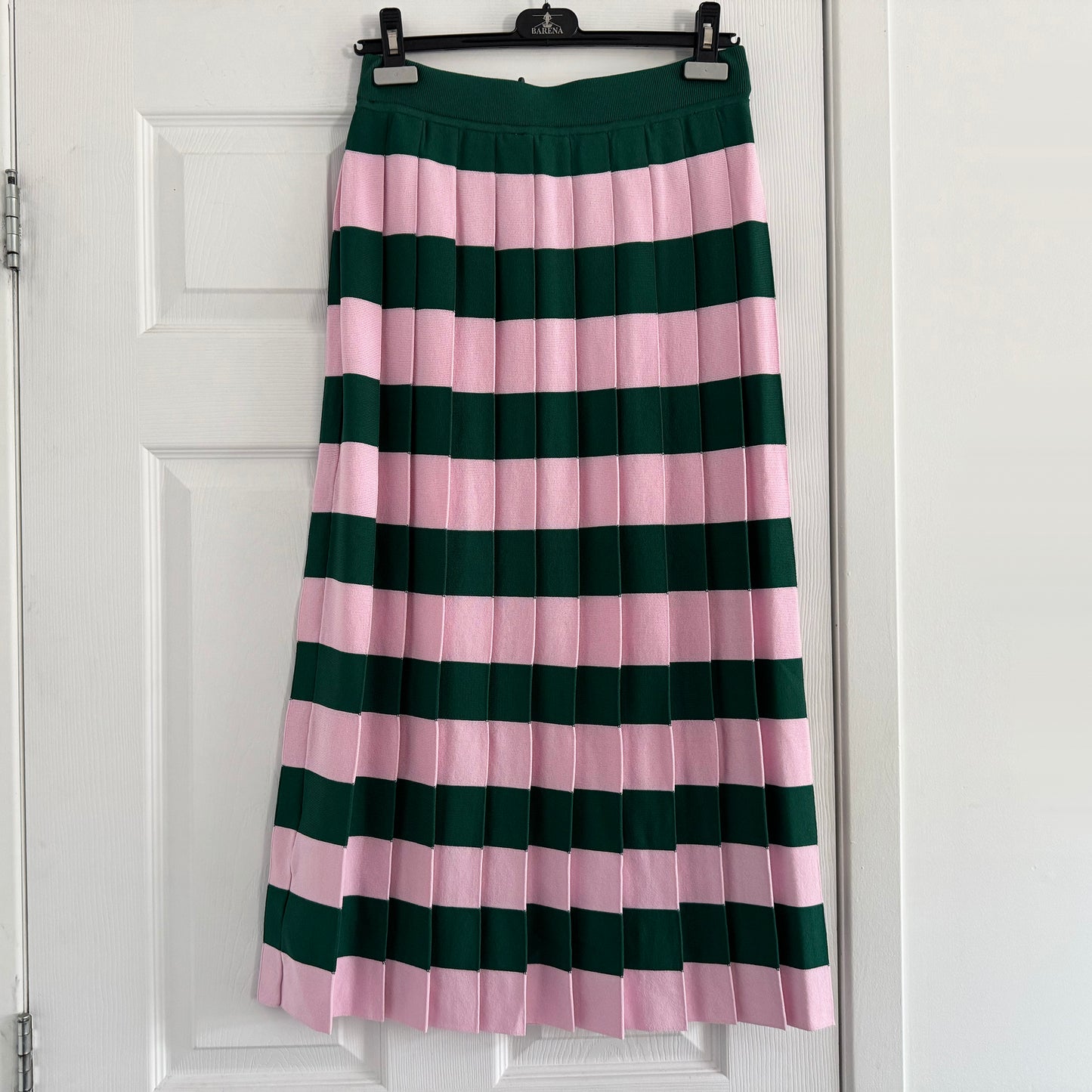Marimekko Striped Knit Pleated Skirt in Pink/Green, size Small