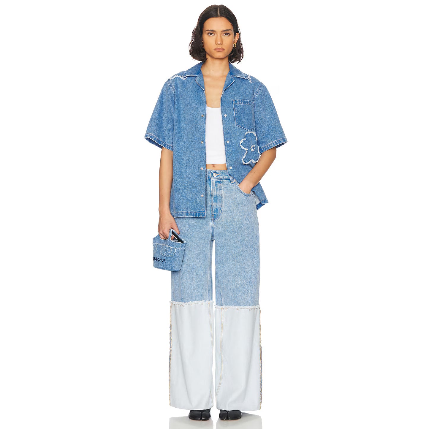 Marni Embellished Denim Shirt in Blue, size 44 (fits like 10 ish?)