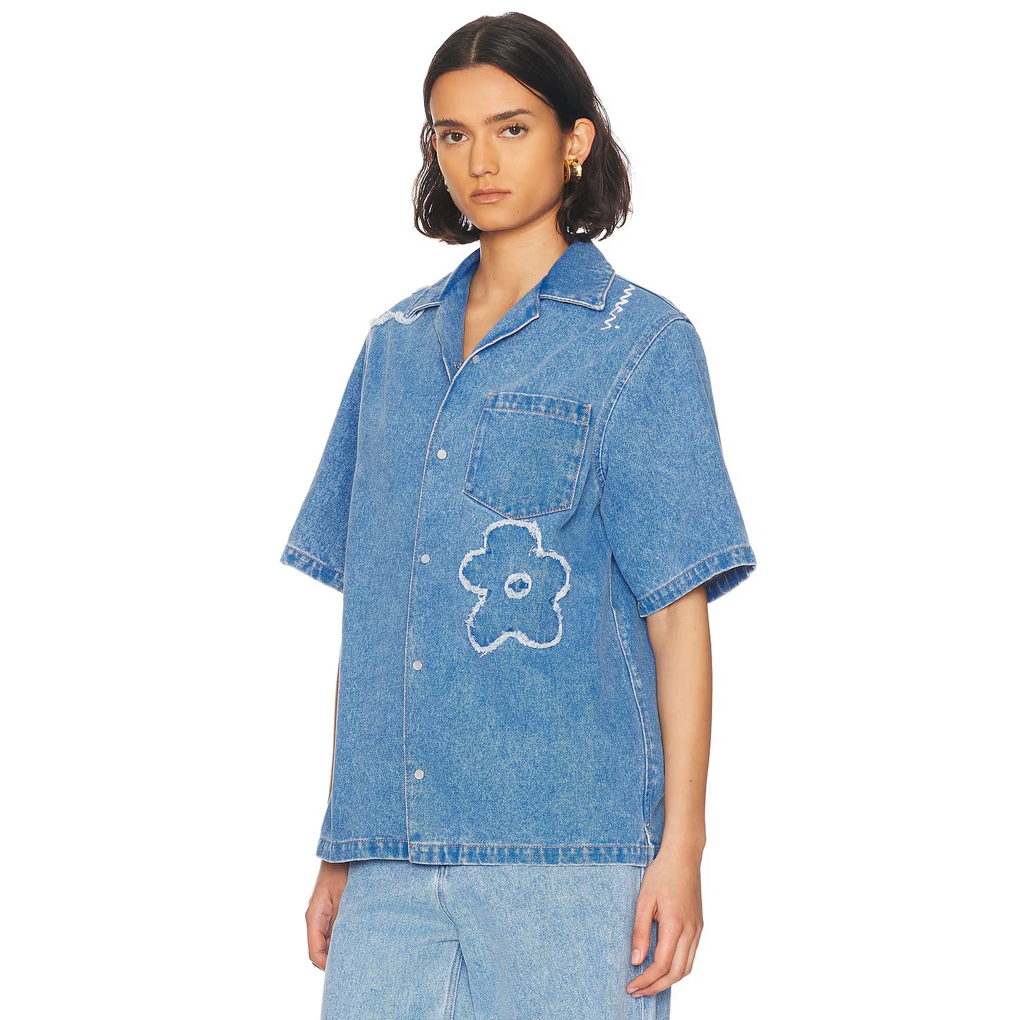 Marni Embellished Denim Shirt in Blue, size 44 (fits like 10 ish?)