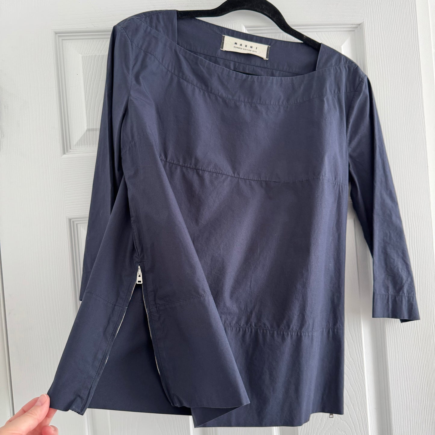 Marni Cotton Top w Side Zips in Navy, size 42IT (Fits like a 4/6)