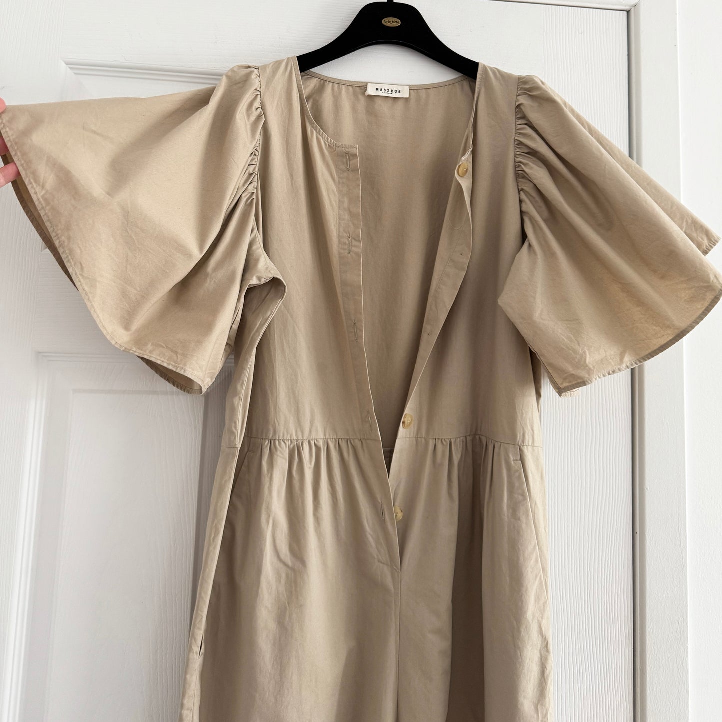 Masscob Puff Sleeve Jumpsuit in Beige, size 36 (fits 2/4)