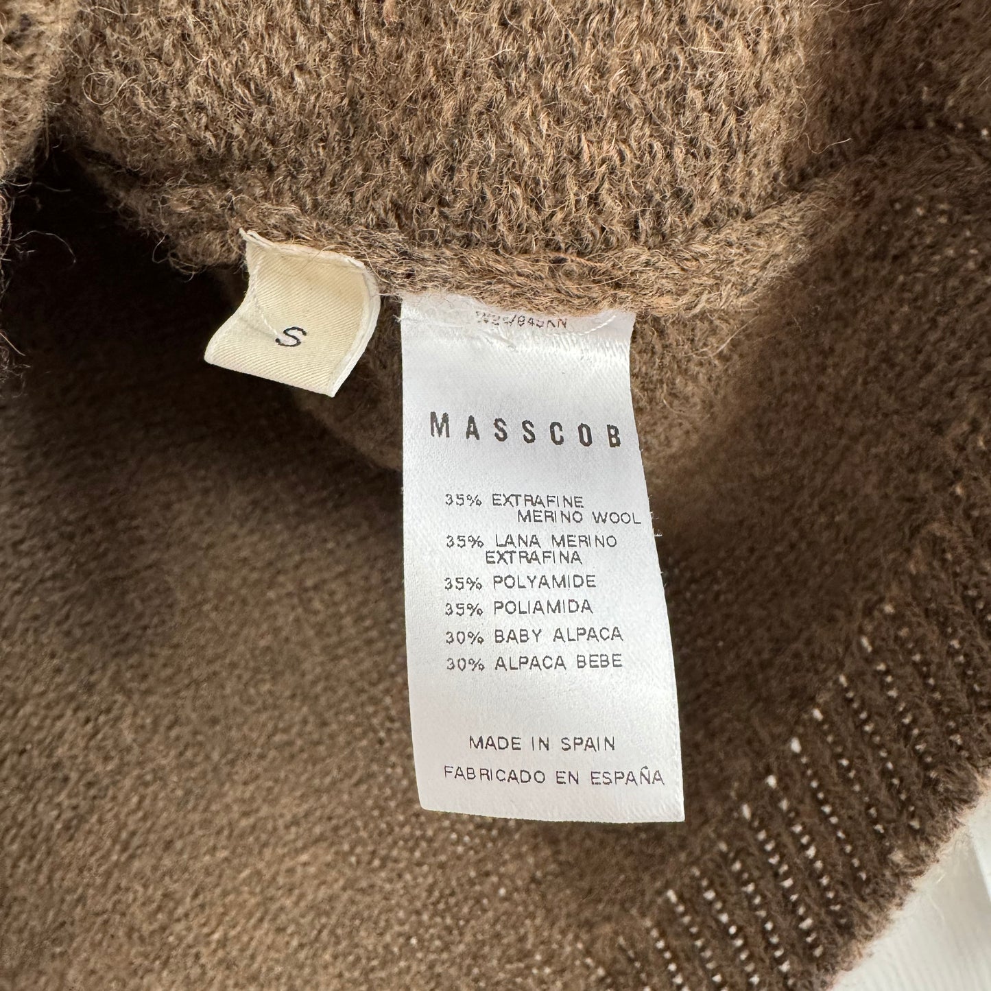 Masscob "Augusta" Funnel Neck Sweater in Brown, size Small