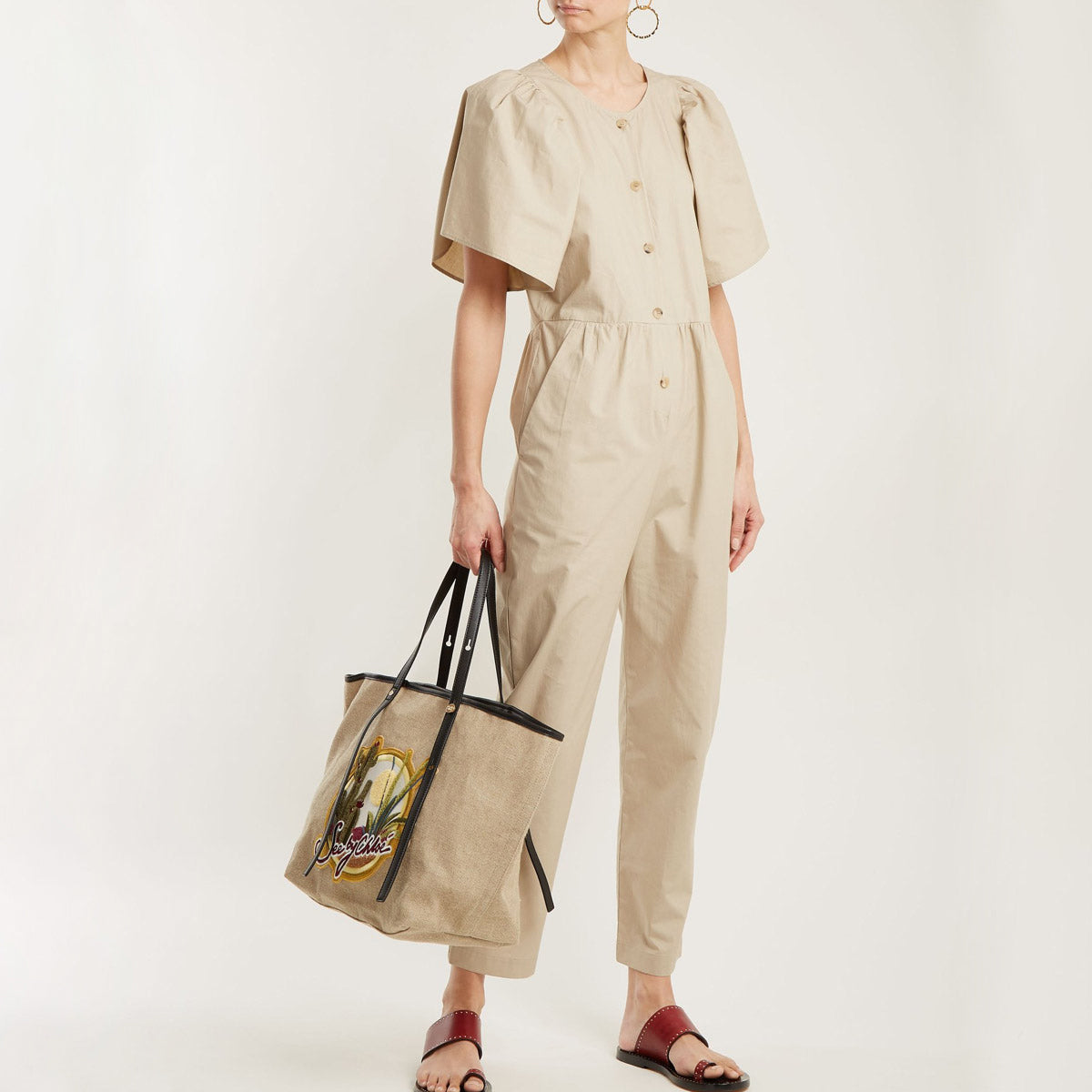Masscob Puff Sleeve Jumpsuit in Beige, size 36 (fits 2/4)