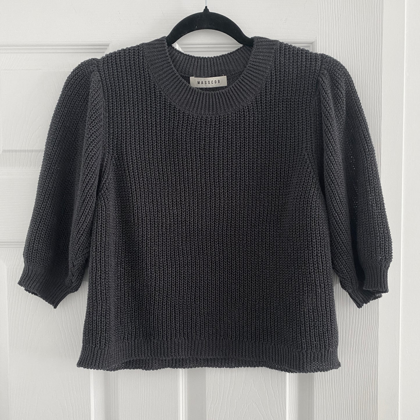 Masscob "Orinda" Cropped Linen/Cotton Sweater in Dark Grey, size Medium