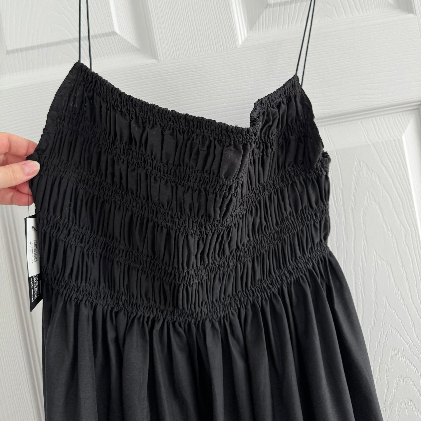 Matteau Shirred Sundress in Black Voile, size "5" (size large)