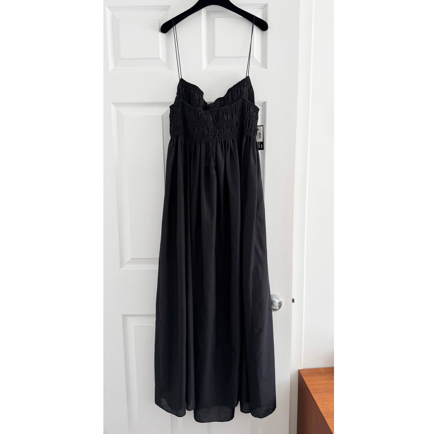 Matteau Shirred Sundress in Black Voile, size "5" (size large)