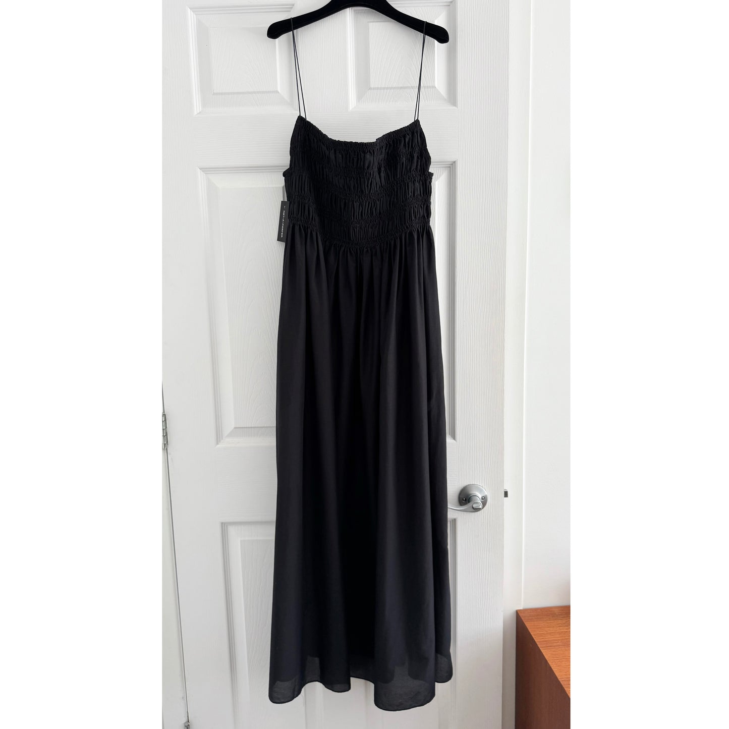 Matteau Shirred Sundress in Black Voile, size "5" (size large)