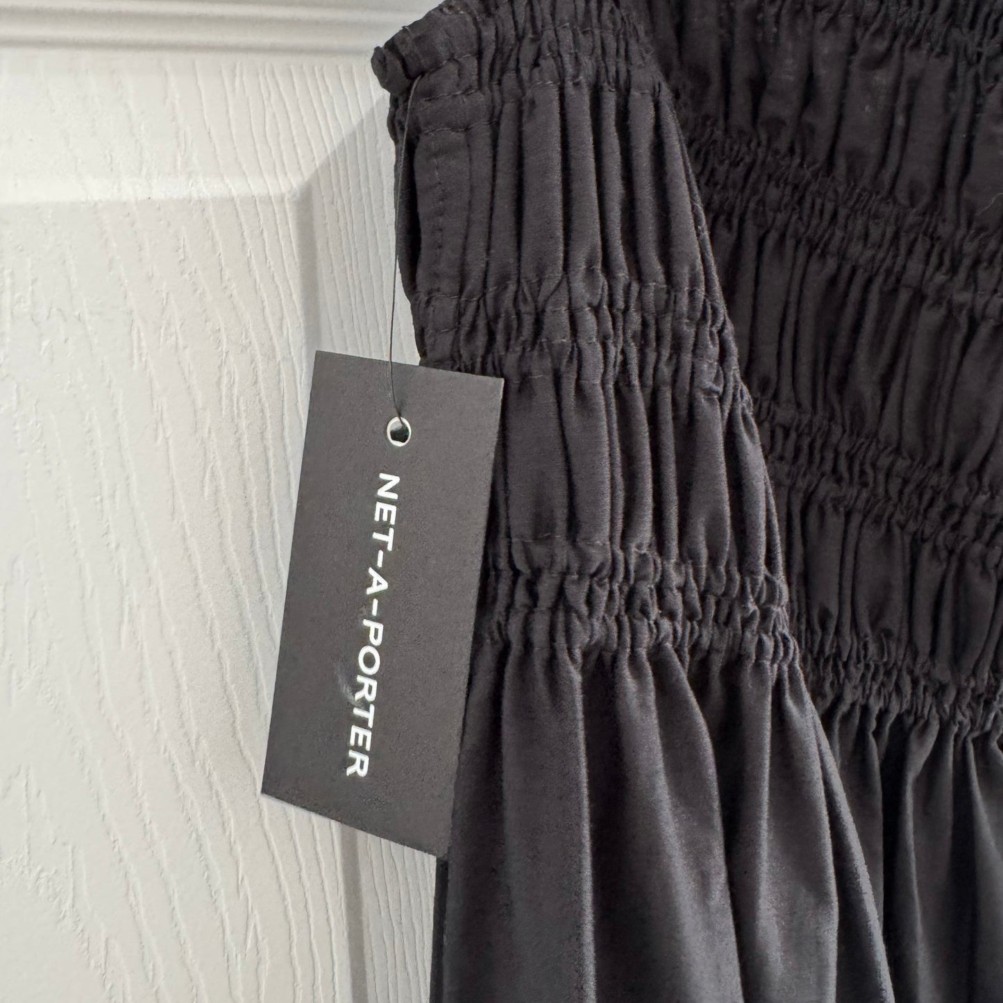 Matteau Shirred Sundress in Black Voile, size "5" (size large)