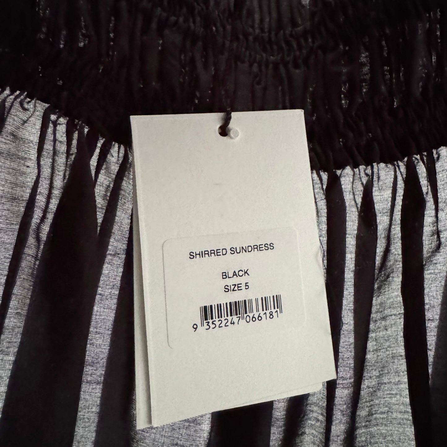 Matteau Shirred Sundress in Black Voile, size "5" (size large)