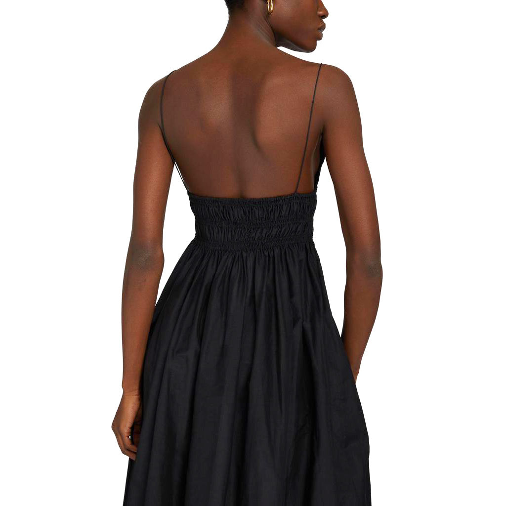 Matteau Shirred Sundress in Black Voile, size "5" (size large)