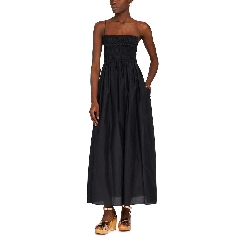 Matteau Shirred Sundress in Black Voile, size "5" (size large)