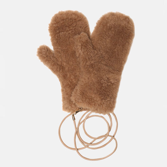 Max Mara Ombrato Teddy Mittens in Camel