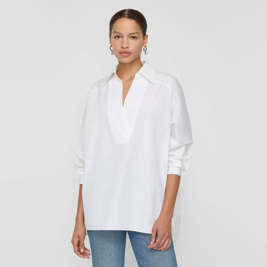 Lafayette 148 Oversize Poplin Shirt in White, size Small