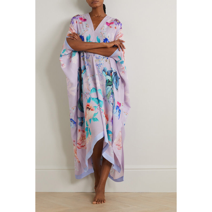 MENG Printed Silk Kaftan in Lilac, One Size Only