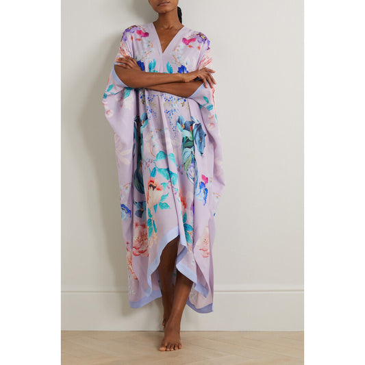 MENG Printed Silk Kaftan in Lilac, One Size Only