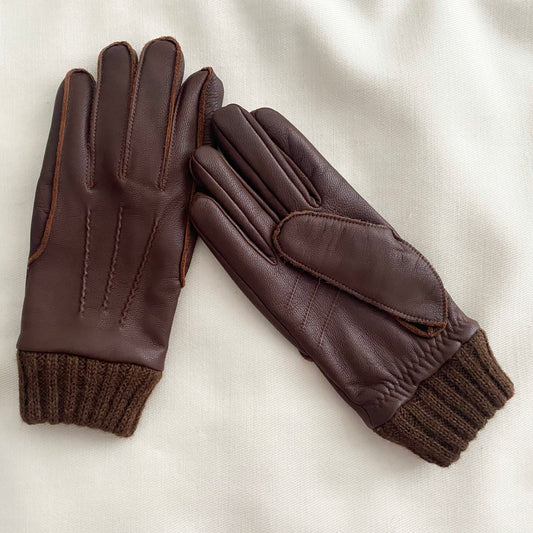 ** MENS ** Brown Leather Gloves, size 8.5