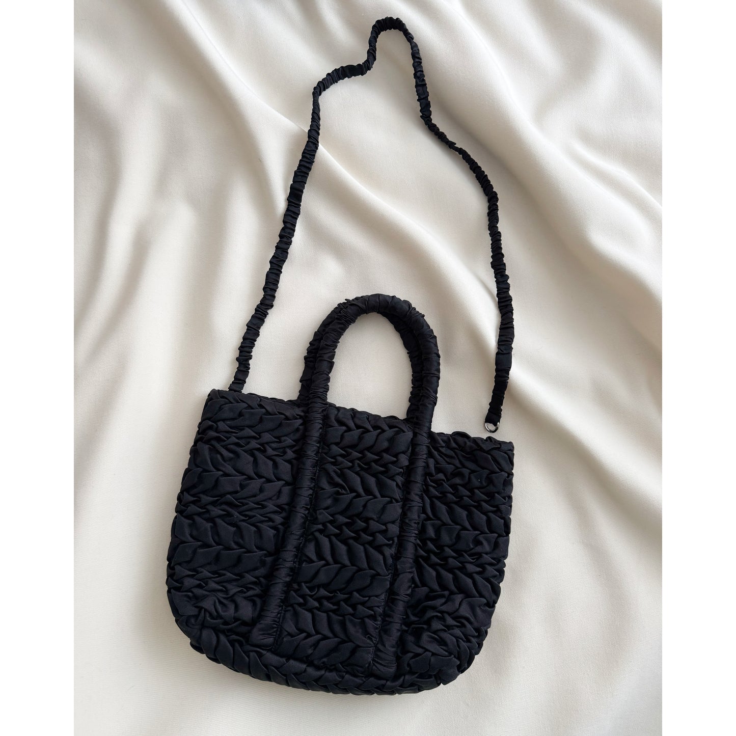 Merlette "Asha Mini" Gathered Silk/Cotton Bag in Black