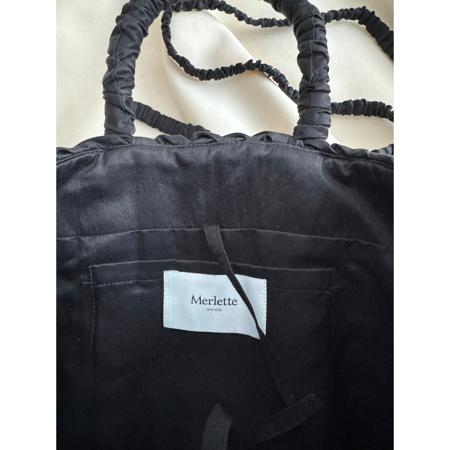 Merlette "Asha Mini" Gathered Silk/Cotton Bag in Black
