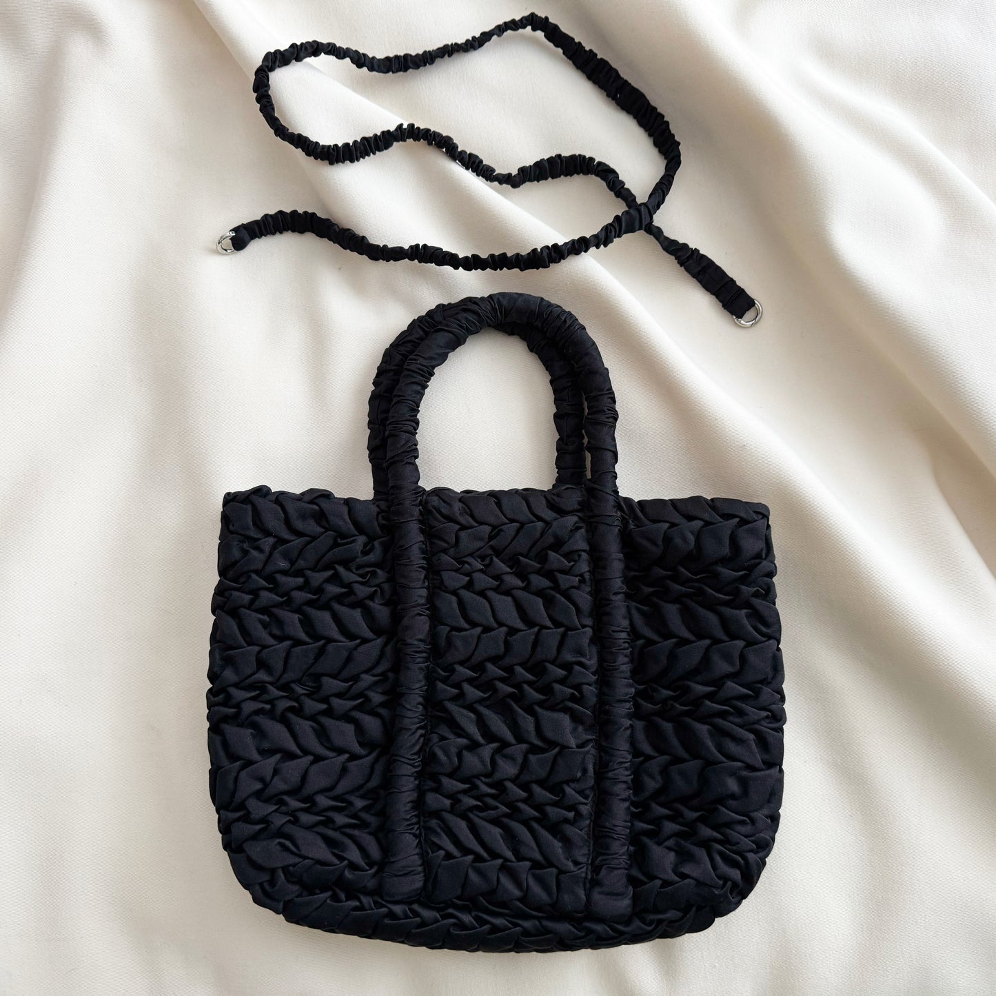 Merlette "Asha Mini" Gathered Silk/Cotton Bag in Black