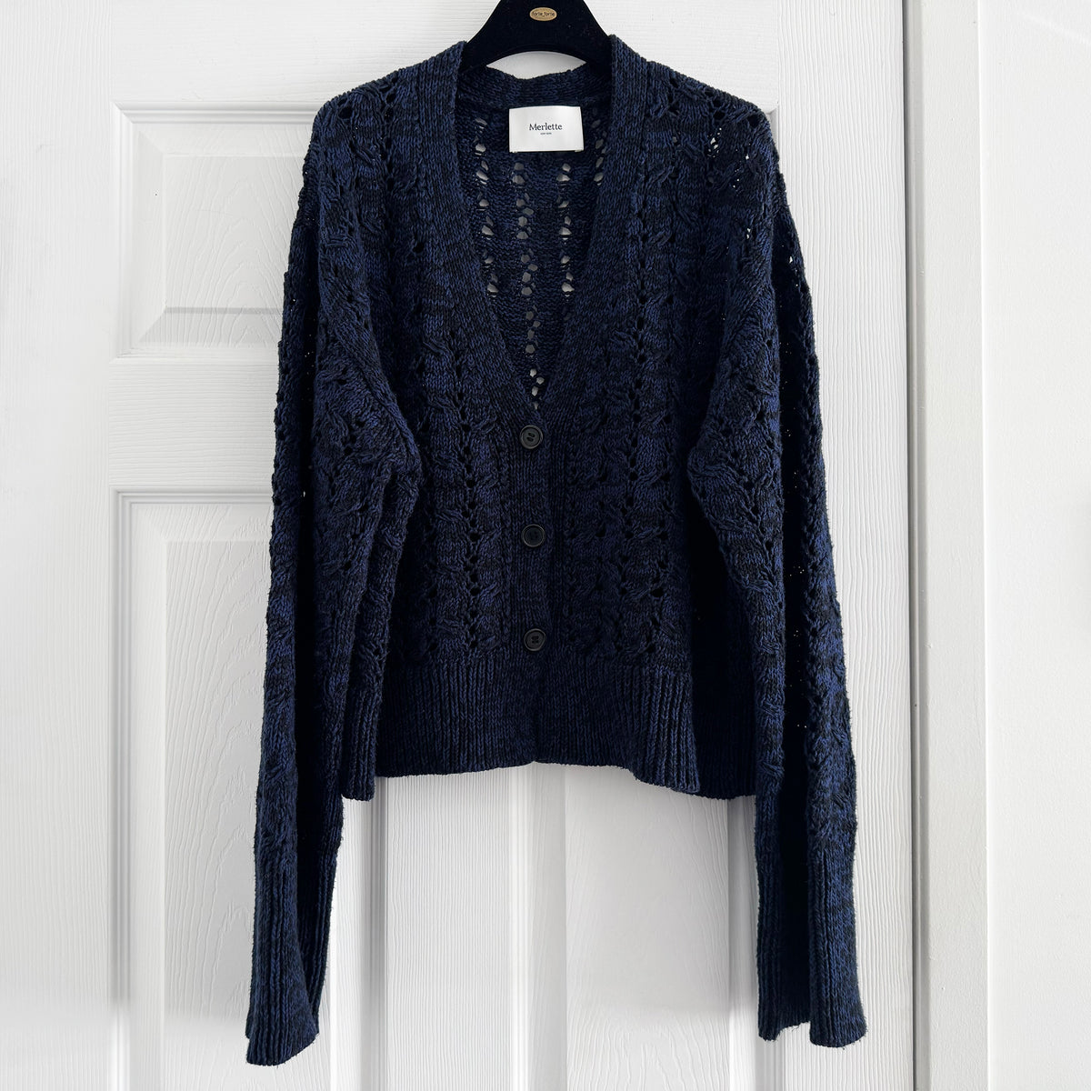 Merlette "Haydee" Cardigan in Navy/Black, size Medium