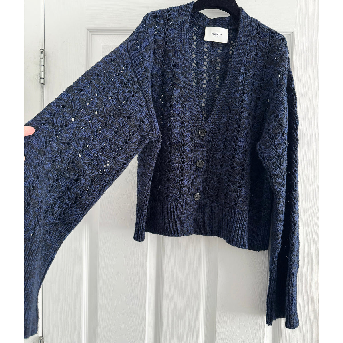 Merlette "Haydee" Cardigan in Navy/Black, size Medium