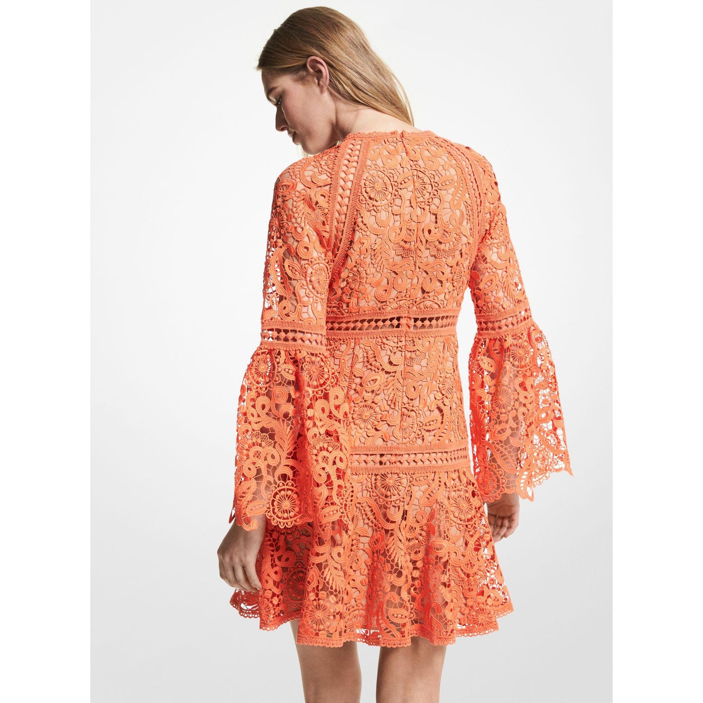 Michael by Michael Kors Lace Dress with Bell Sleeves in Orange, size 2