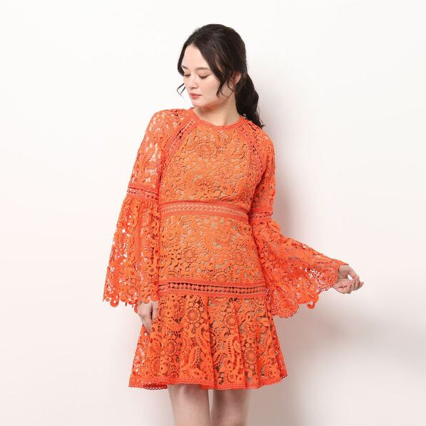 Michael by Michael Kors Lace Dress with Bell Sleeves in Orange, size 2