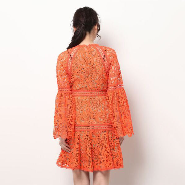 Michael by Michael Kors Lace Dress with Bell Sleeves in Orange, size 2