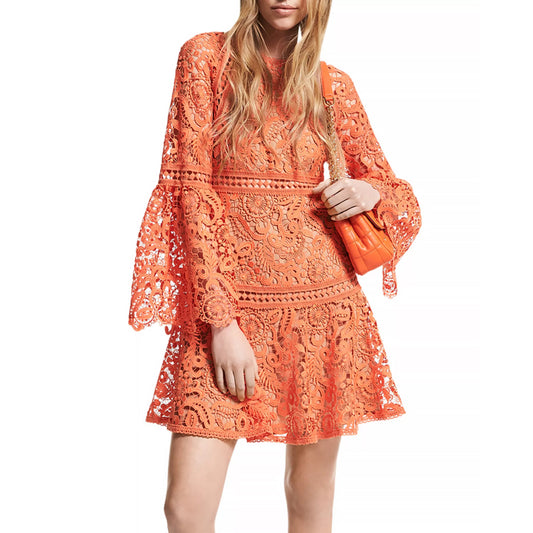 Michael by Michael Kors Lace Dress with Bell Sleeves in Orange, size 2
