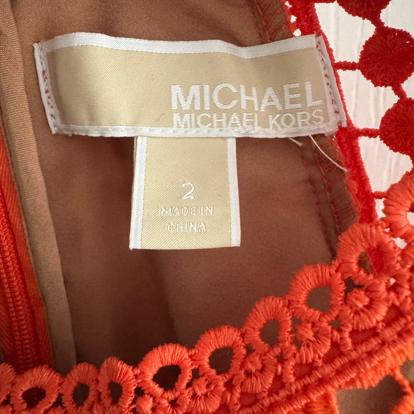Michael by Michael Kors Lace Dress with Bell Sleeves in Orange, size 2