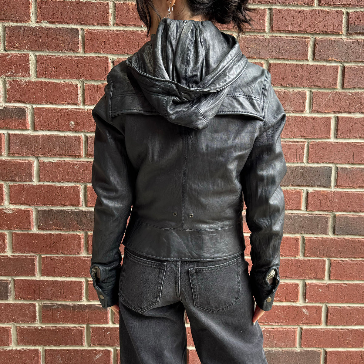 Mike & Chris Hooded Leather Jacket, size Medium (fits like size small)