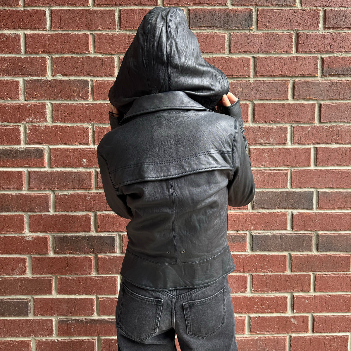 Mike & Chris Hooded Leather Jacket, size Medium (fits like size small)