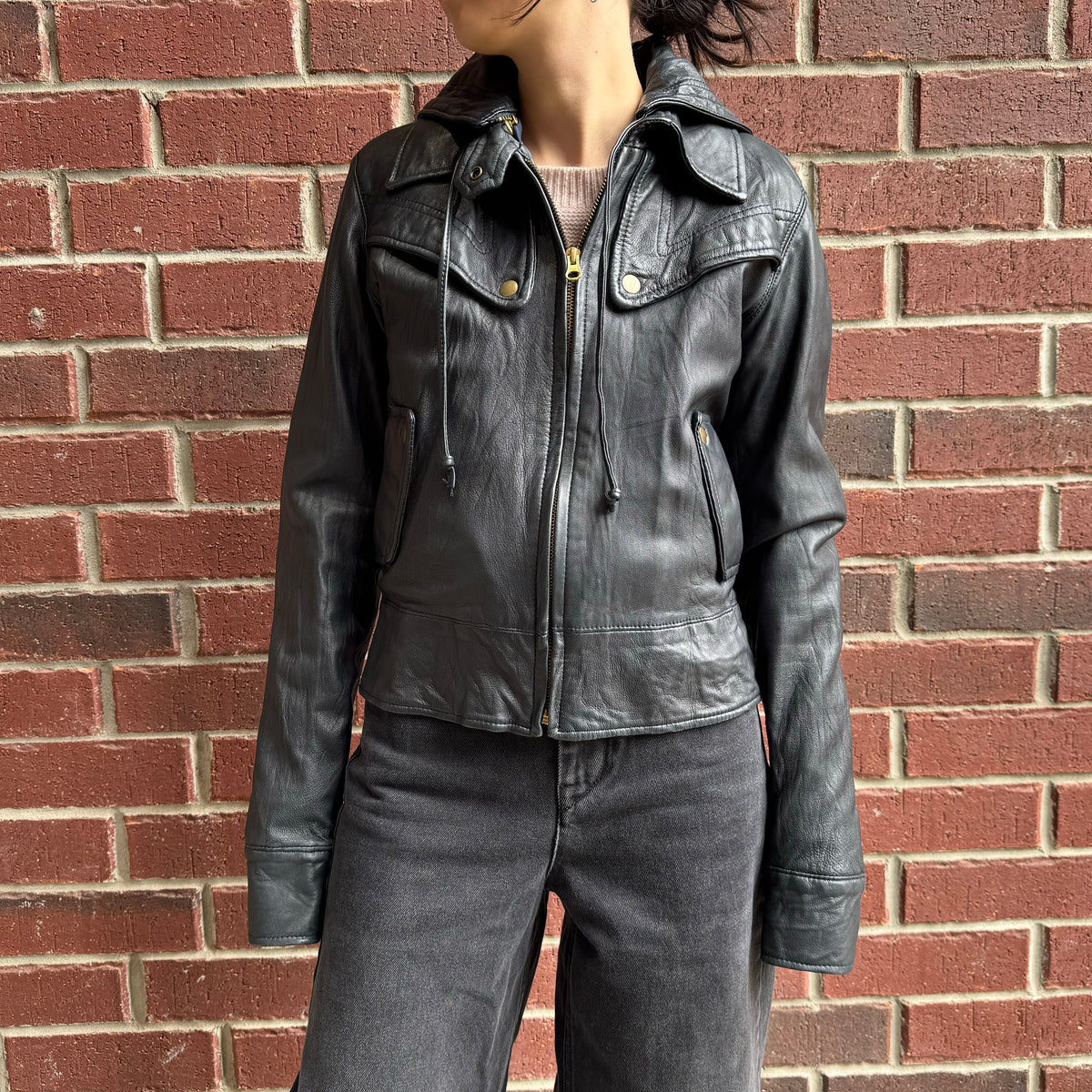Mike & Chris Hooded Leather Jacket, size Medium (fits like size small)