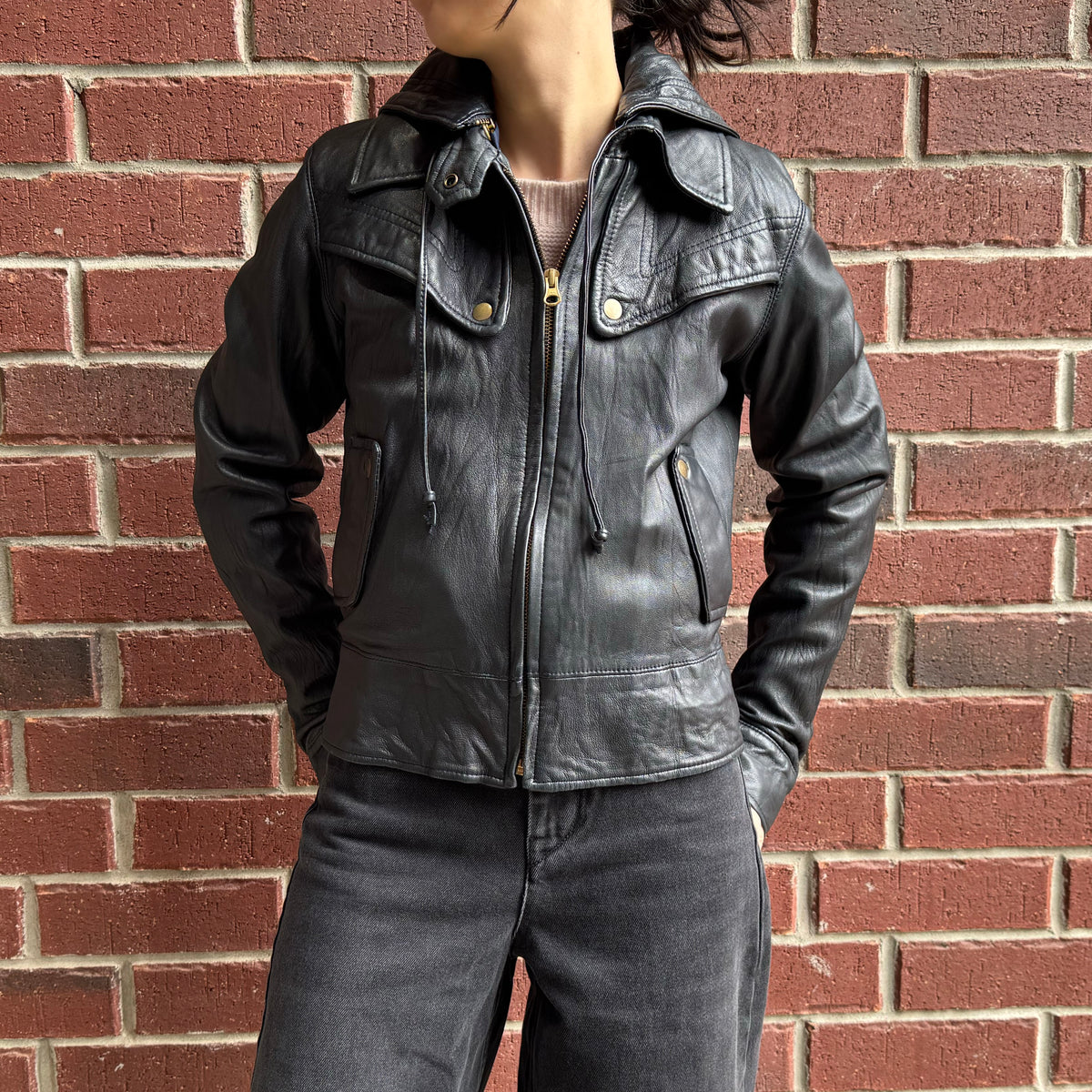 Mike & Chris Hooded Leather Jacket, size Medium (fits like size small)
