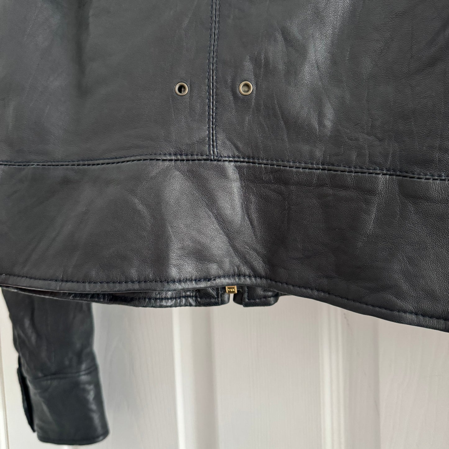 Mike & Chris Hooded Leather Bomber Jacket, size Medium (fits S/M)
