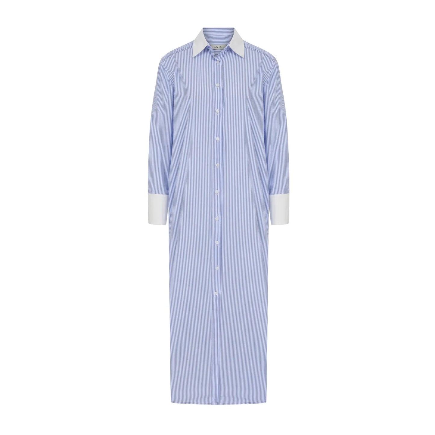 Anim "Mila" Striped Poplin Maxi Dress in Blue/White, size Small