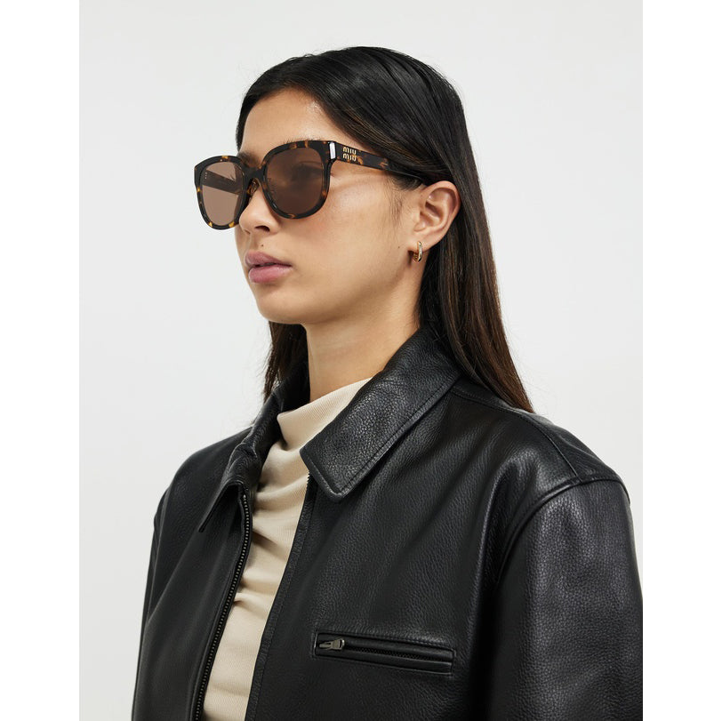 Miu Miu "01Z" Logo Sunglasses in Brown Tortoise