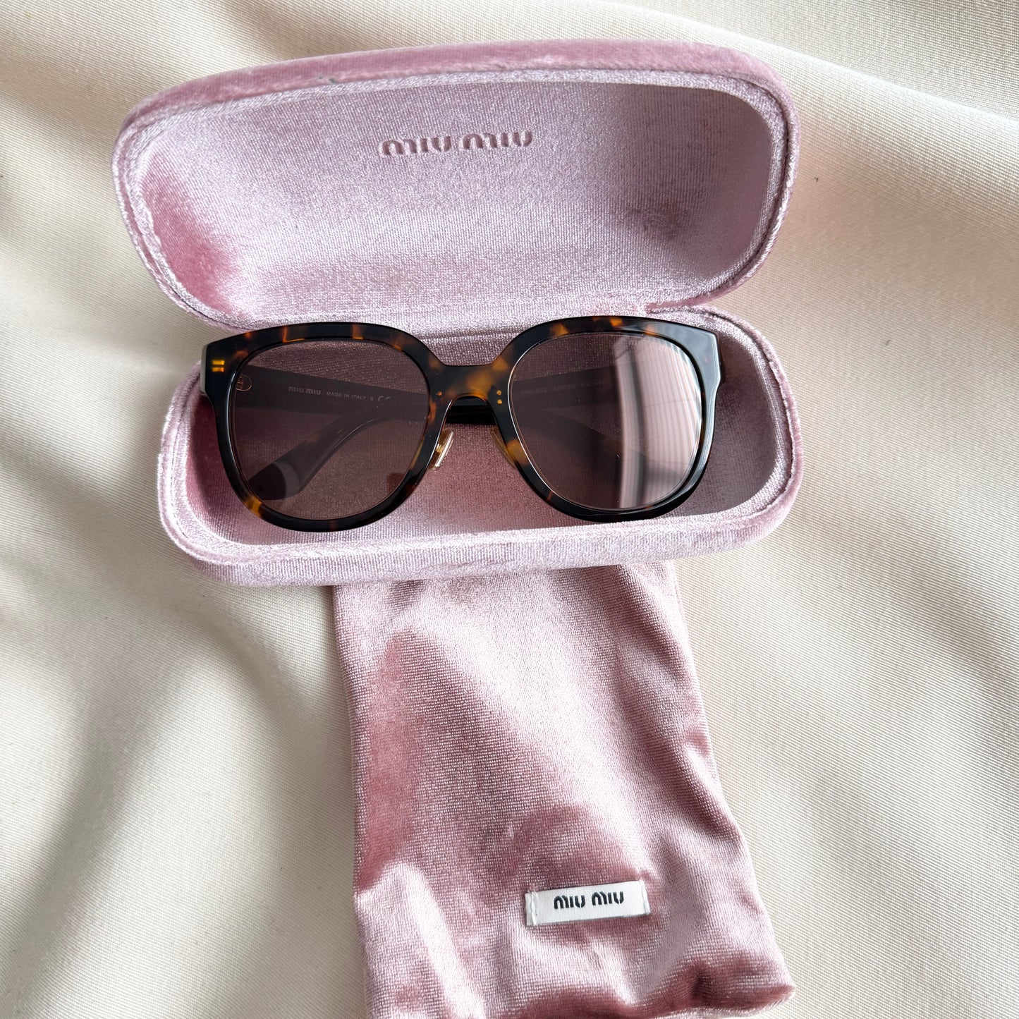 Miu Miu "01Z" Logo Sunglasses in Brown Tortoise