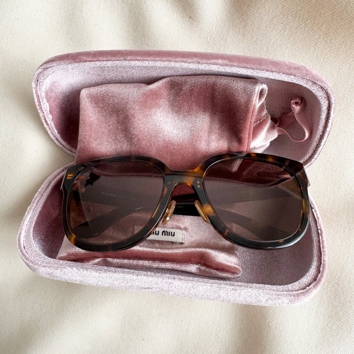 Miu Miu "01Z" Logo Sunglasses in Brown Tortoise