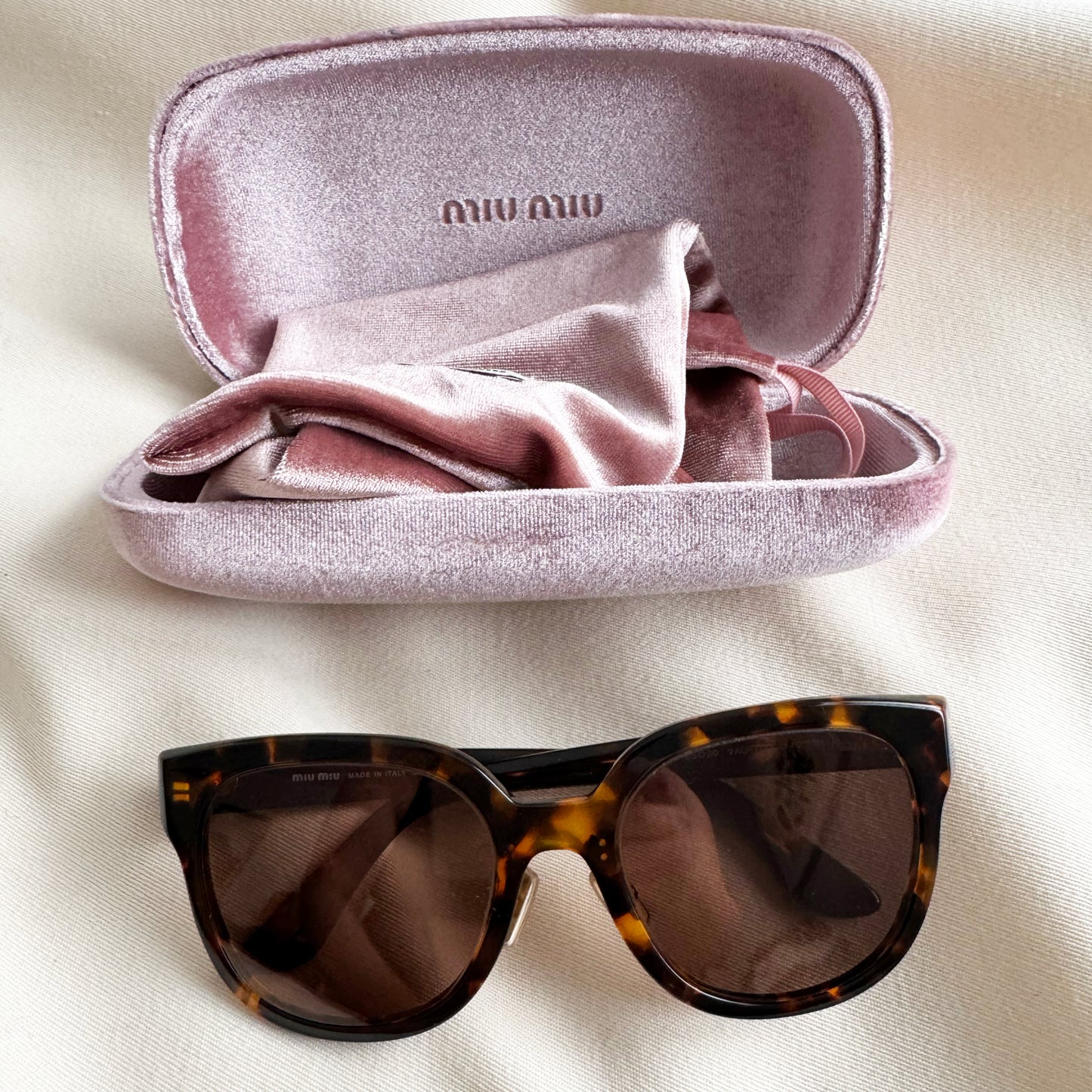 Miu Miu "01Z" Logo Sunglasses in Brown Tortoise