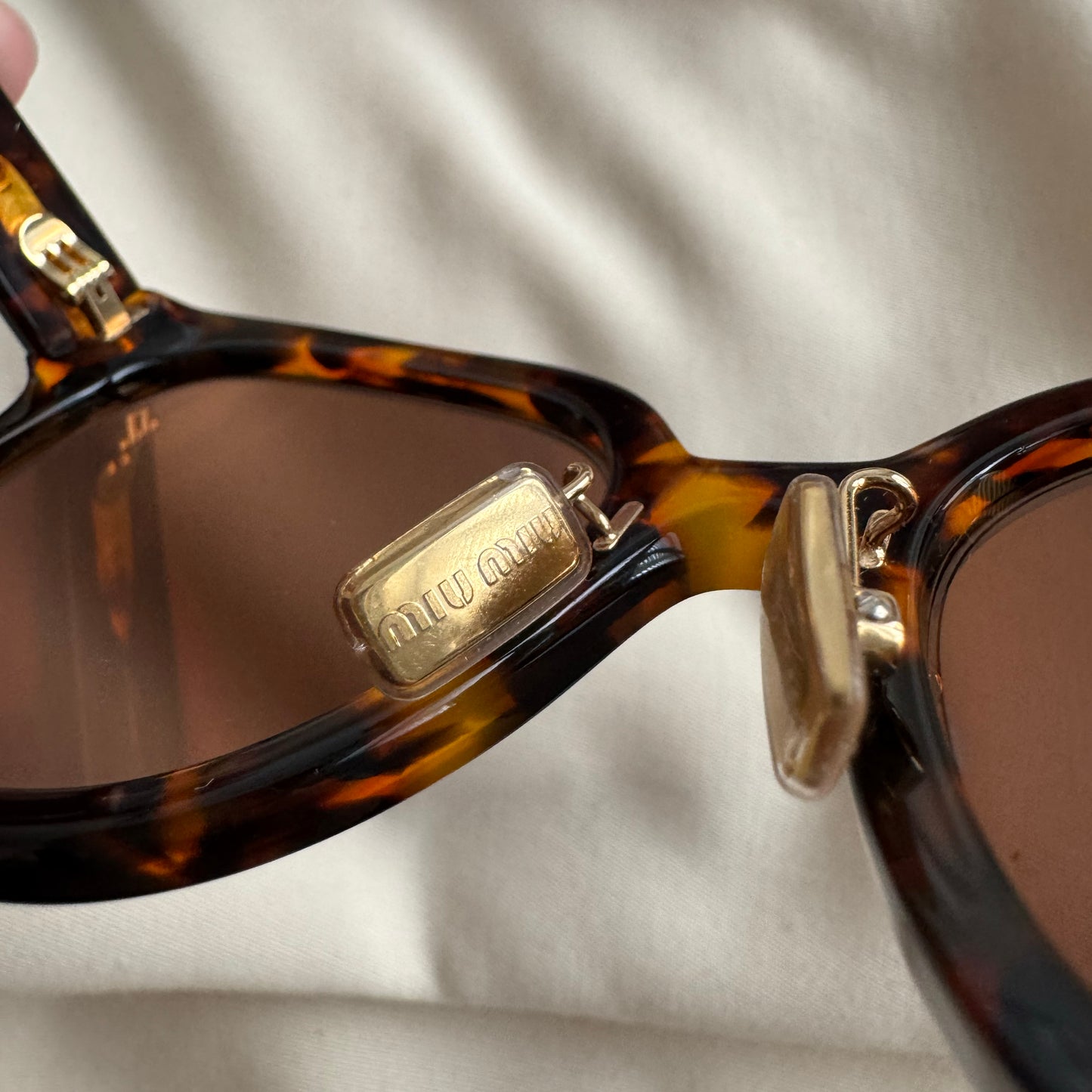 Miu Miu "01Z" Logo Sunglasses in Brown Tortoise