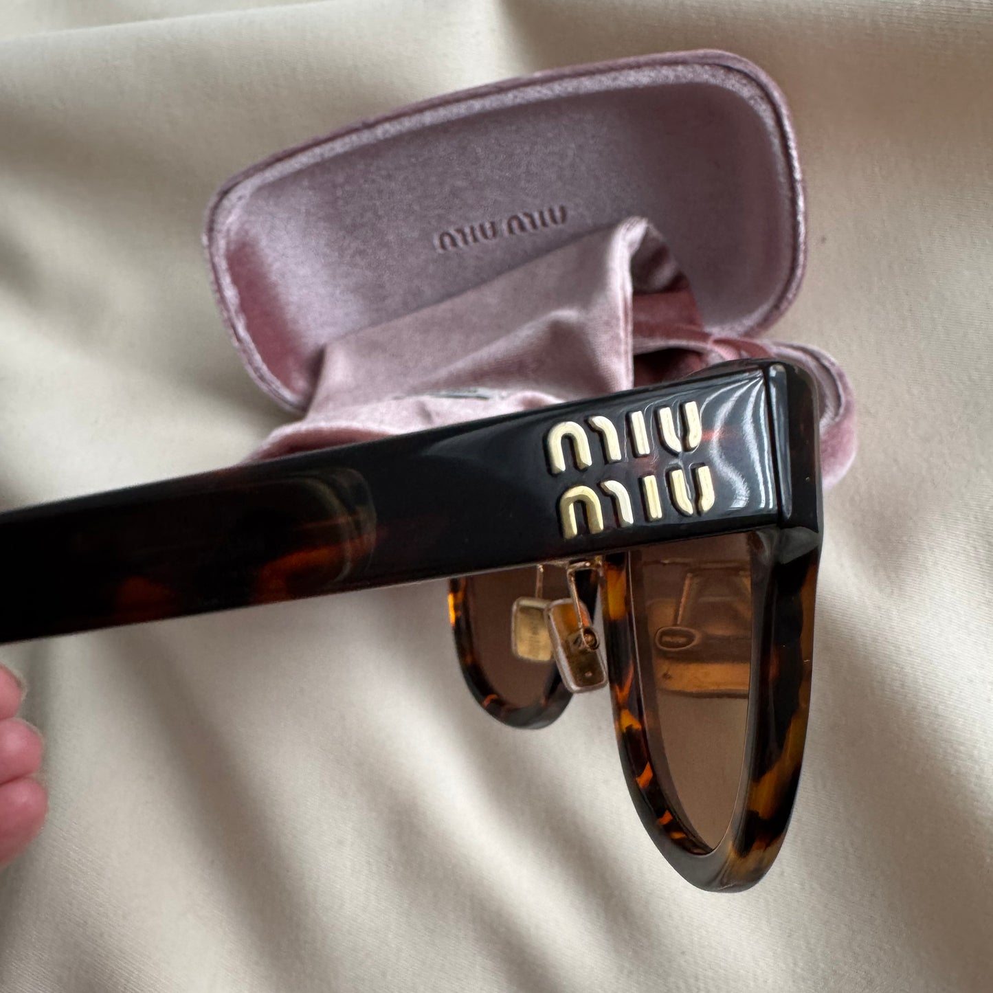 Miu Miu "01Z" Logo Sunglasses in Brown Tortoise
