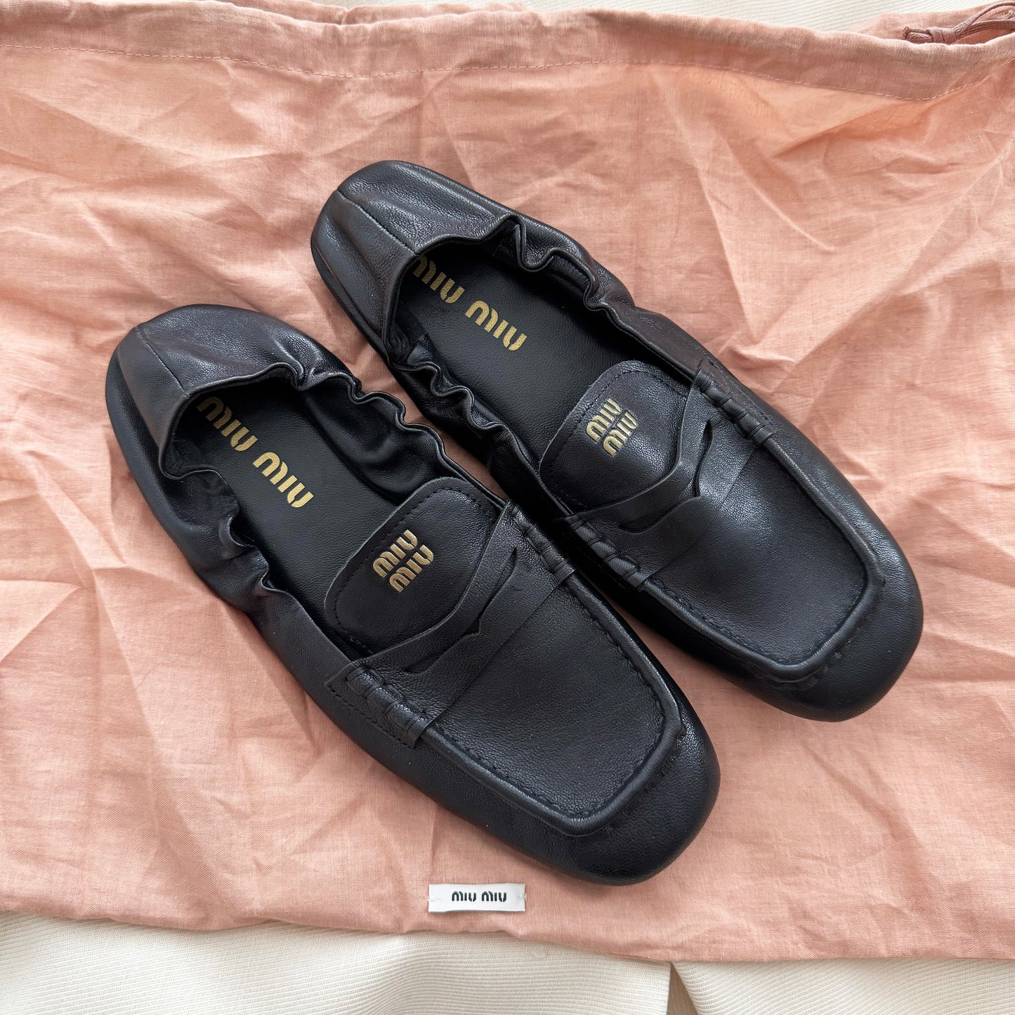Miu Miu Elastic Back Loafers in Black, size 38