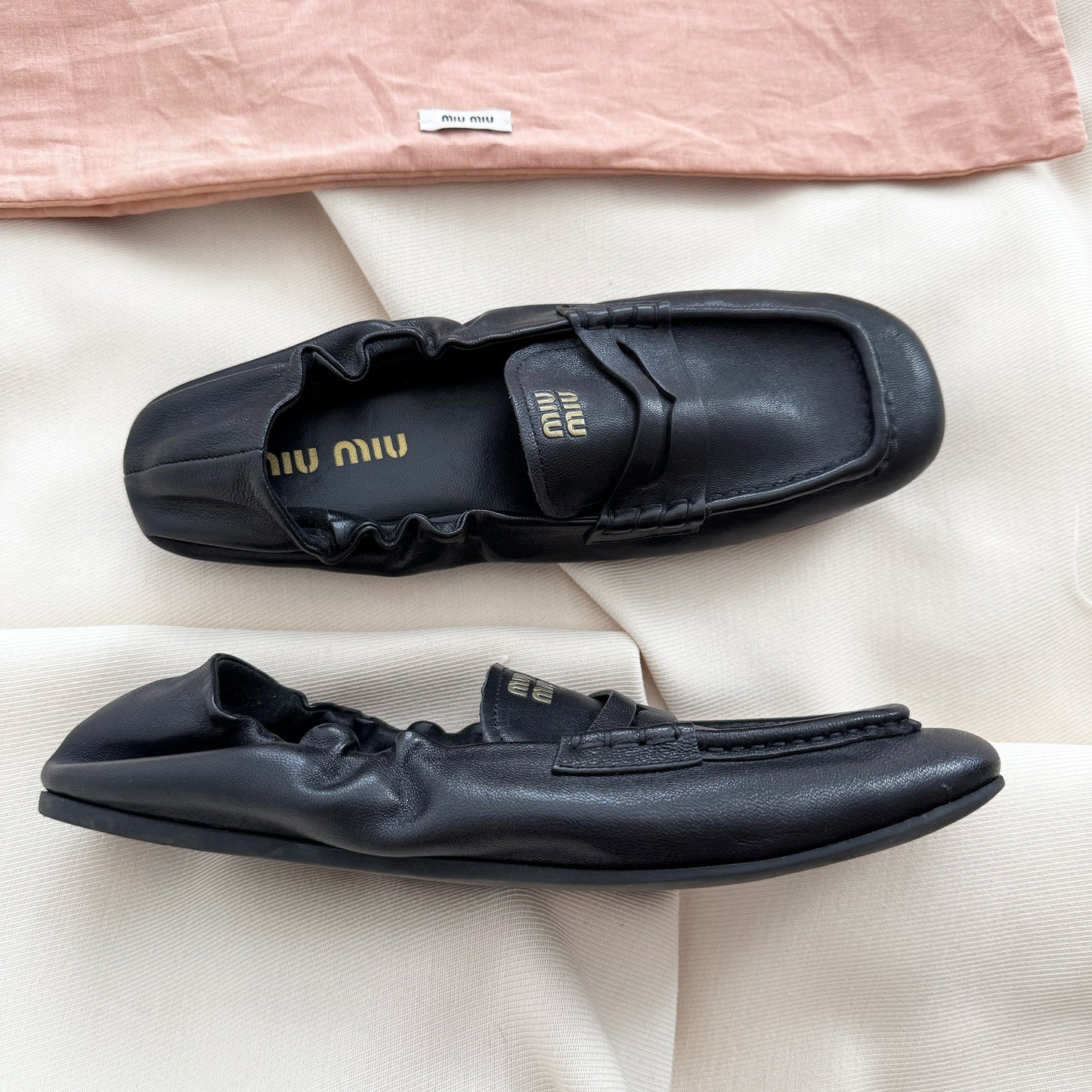Miu Miu Elastic Back Loafers in Black, size 38