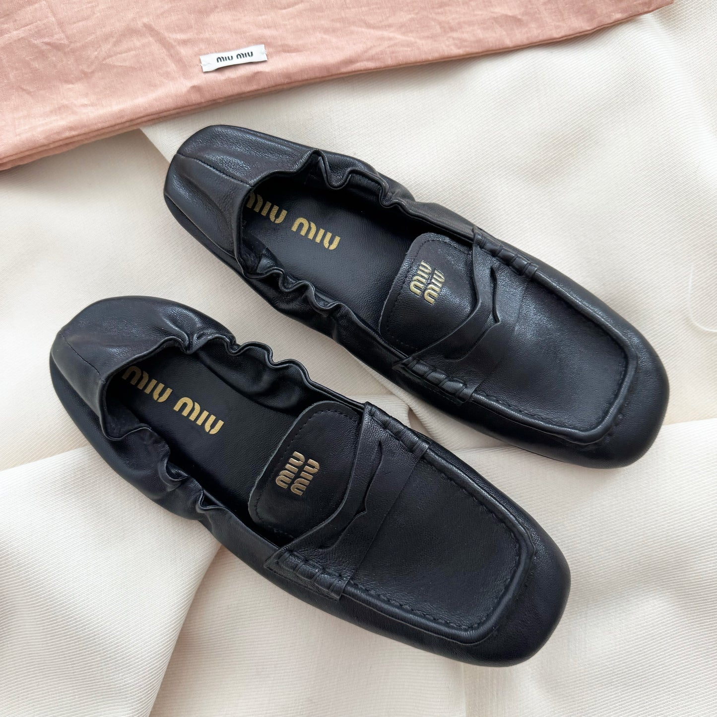 Miu Miu Elastic Back Loafers in Black, size 38