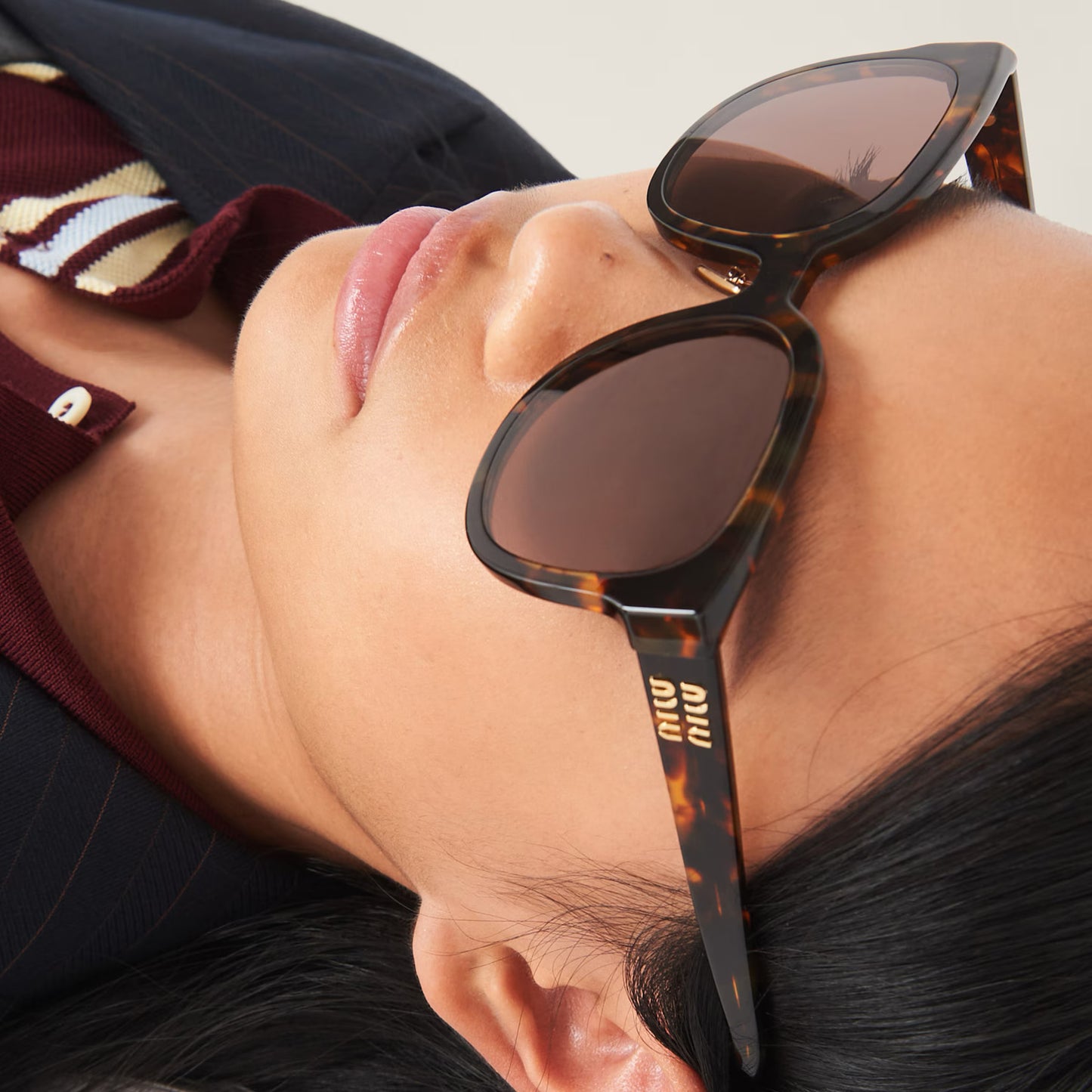 Miu Miu "01Z" Logo Sunglasses in Brown Tortoise