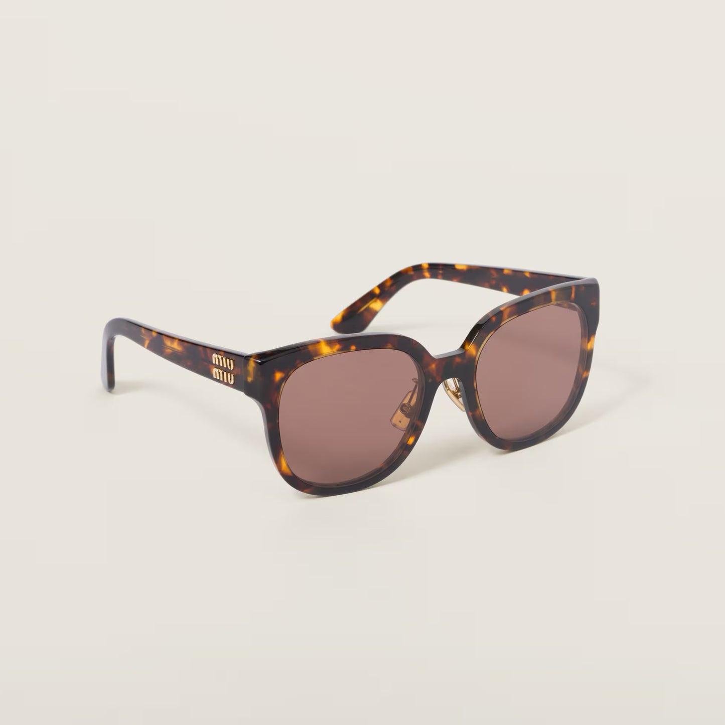 Miu Miu "01Z" Logo Sunglasses in Brown Tortoise
